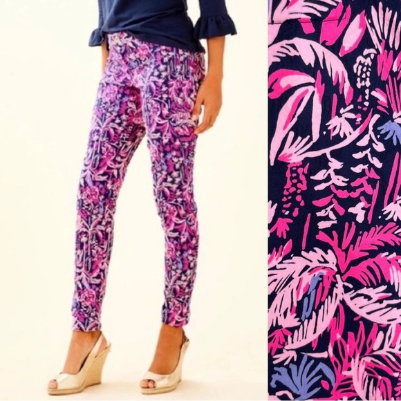 Lilly Pulitzer Kelly Skinny Ankle Pants In Bright Navy Swing Of Things Sz 12 - Picture 1 of 6